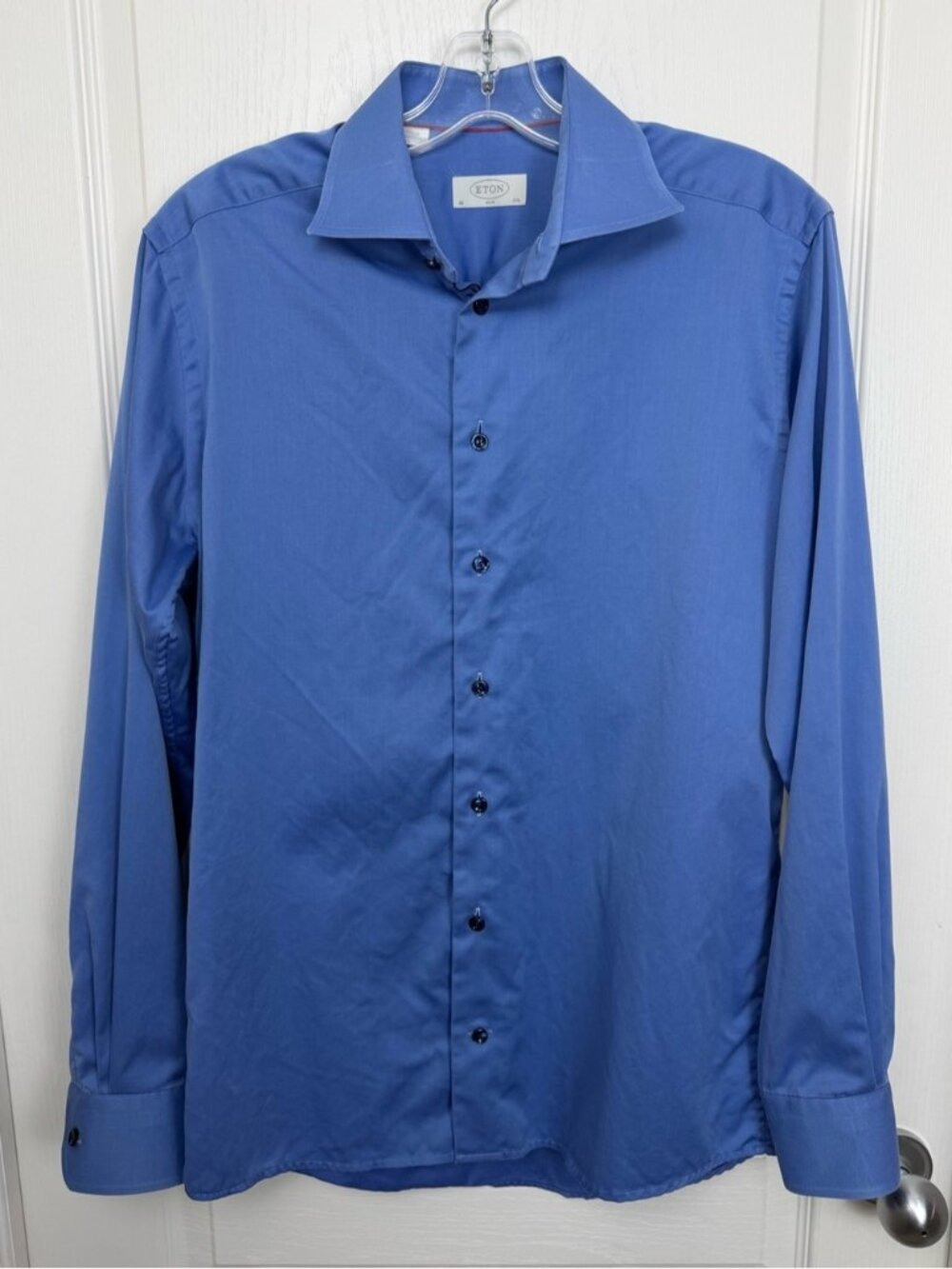 Eton Slim Fit Button Dress Shirt Size 40 Neck 15 3/4 Blue